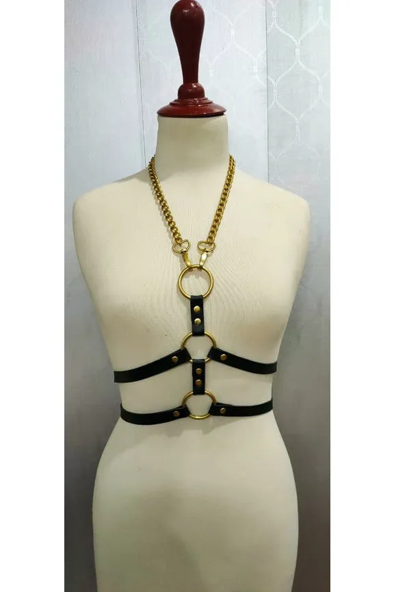 Black & Gold Faux Leather Harness