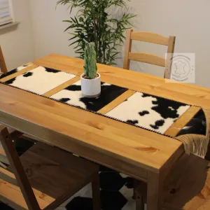 Black & White Cowhide and Sea Life Gold Embossed Leather Table Runner - 8 ft long - Table Decor Runner