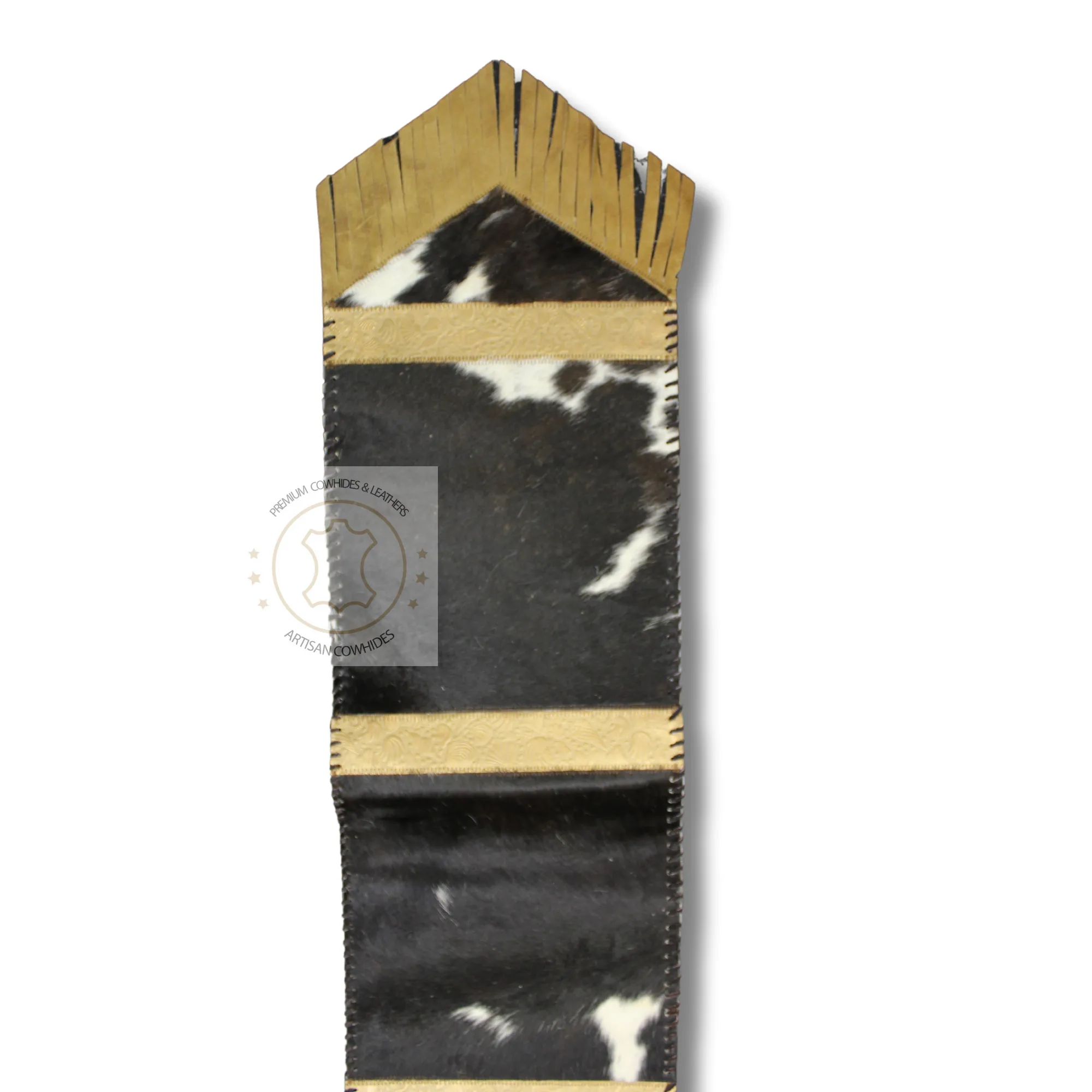 Black & White Cowhide and Sea Life Gold Embossed Leather Table Runner - 8 ft long - Table Decor Runner