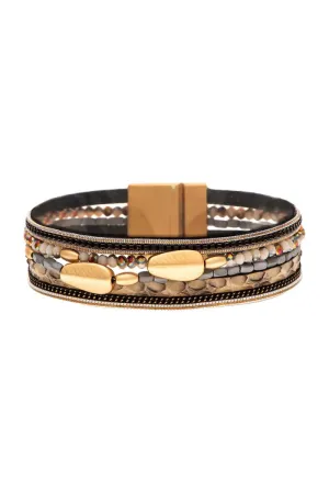 Black And Gold Beaded Magnetic Bracelet