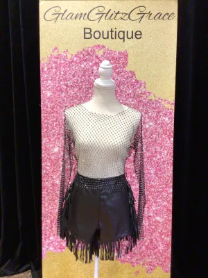 Black Faux Leather Fringe Shorts