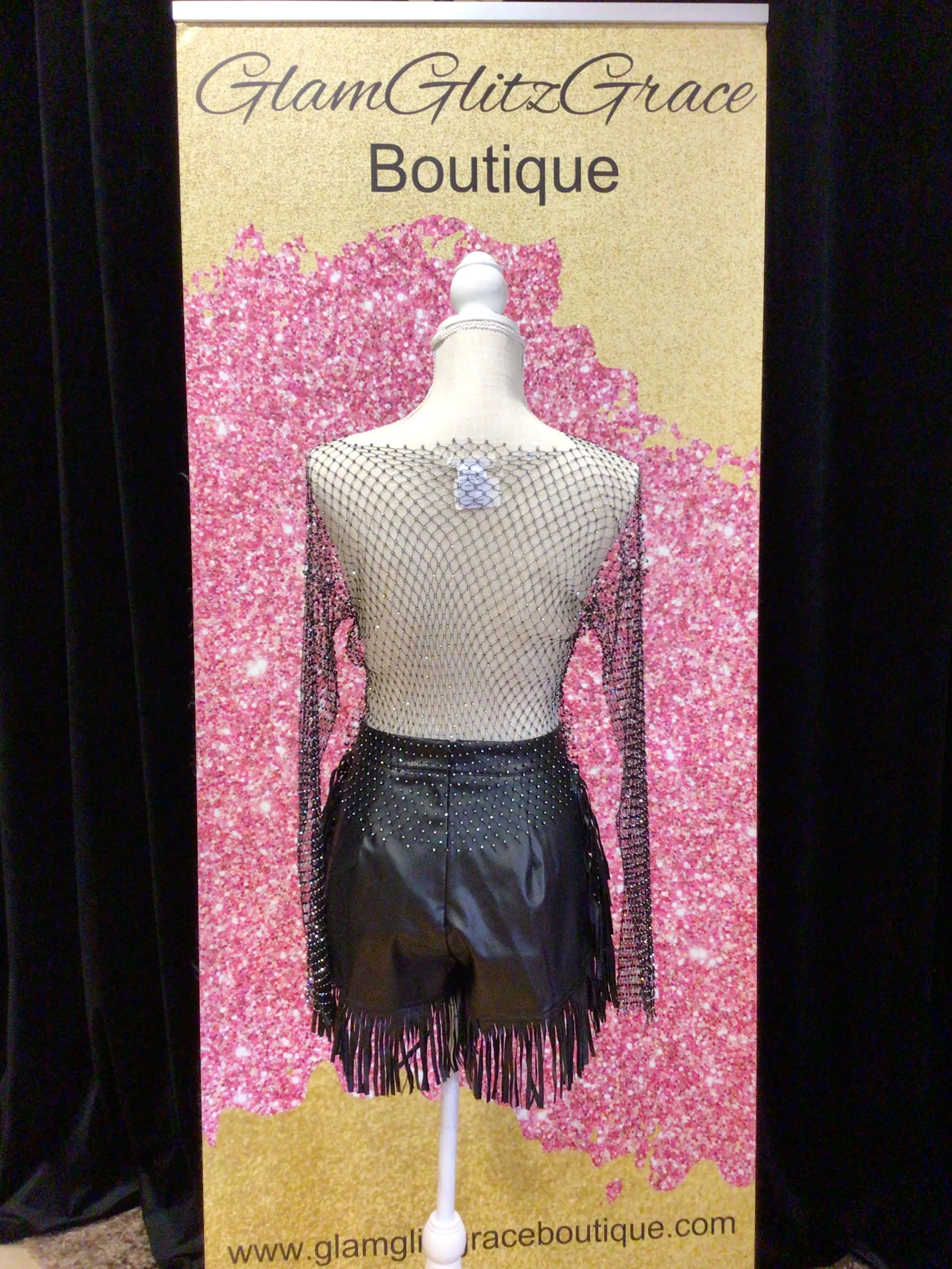 Black Faux Leather Fringe Shorts