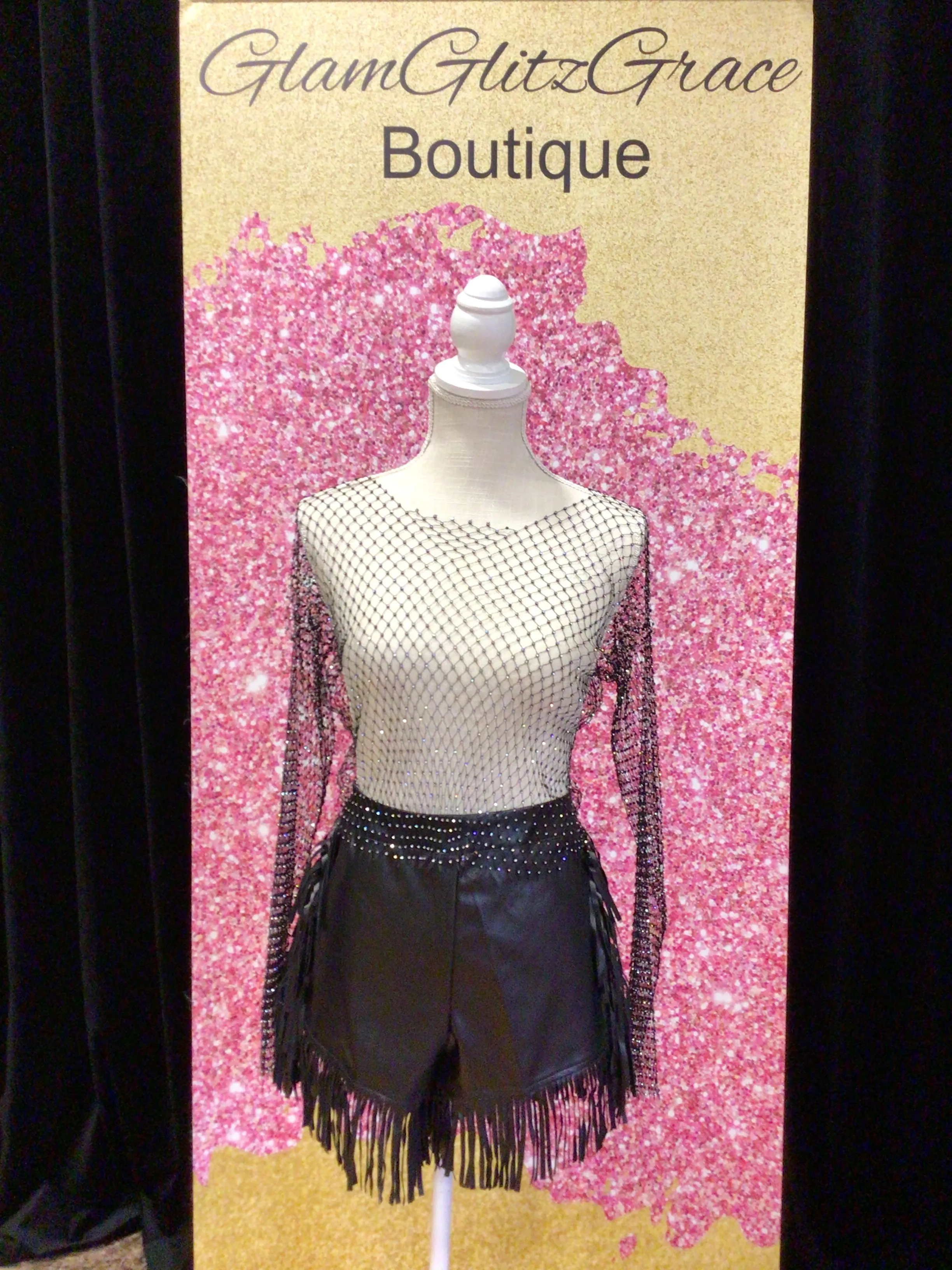 Black Faux Leather Fringe Shorts