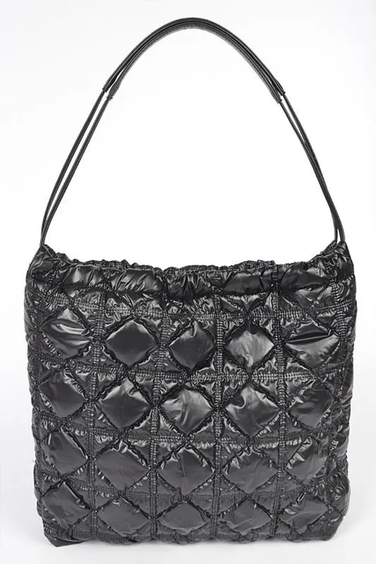 Black Quilted Bubble Nylon Tote