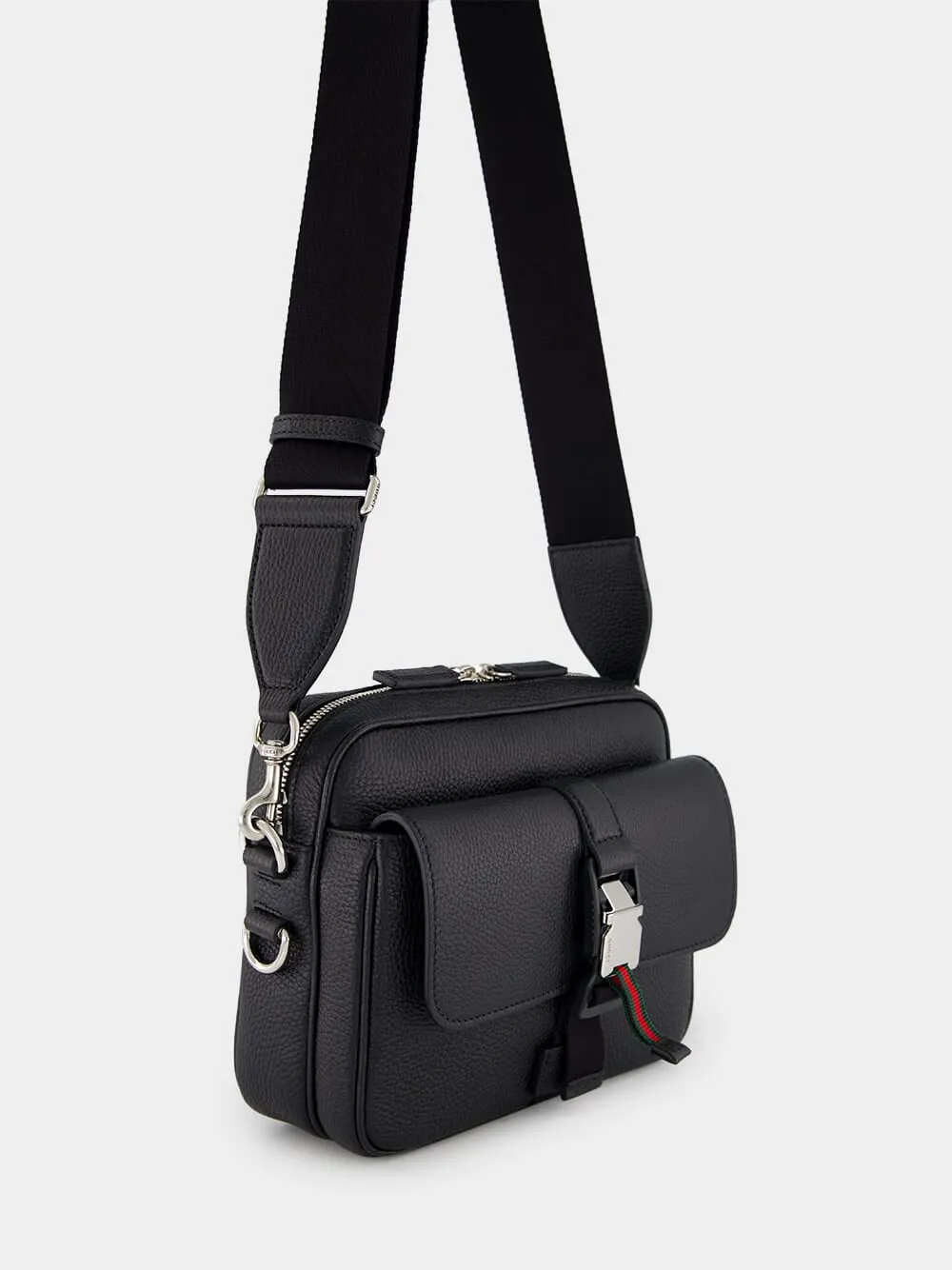Black Small Crossbody Bag with Web