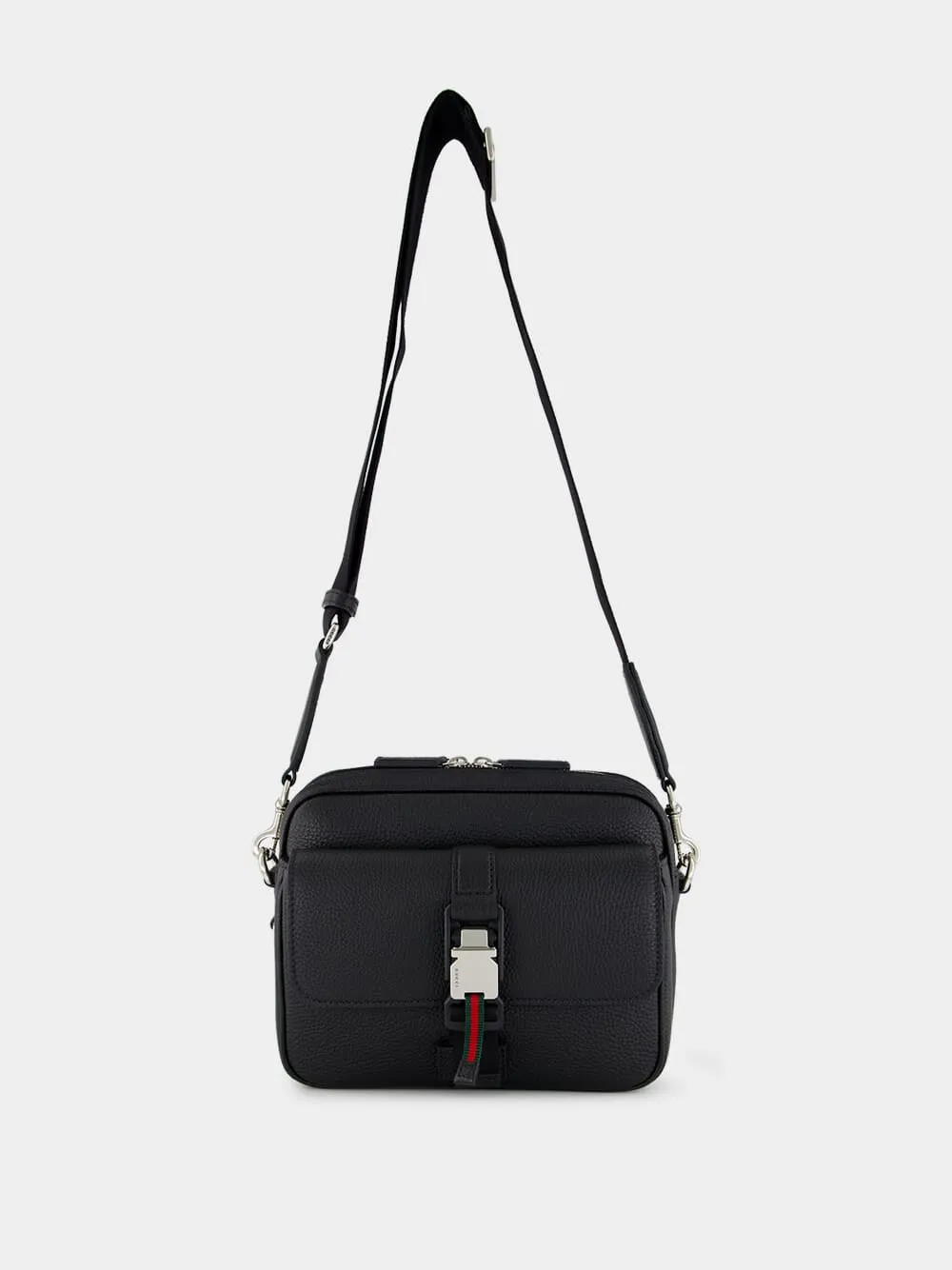 Black Small Crossbody Bag with Web