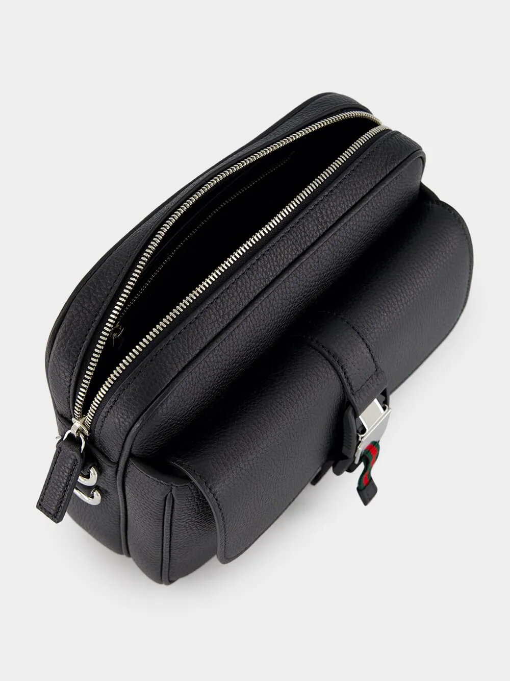 Black Small Crossbody Bag with Web