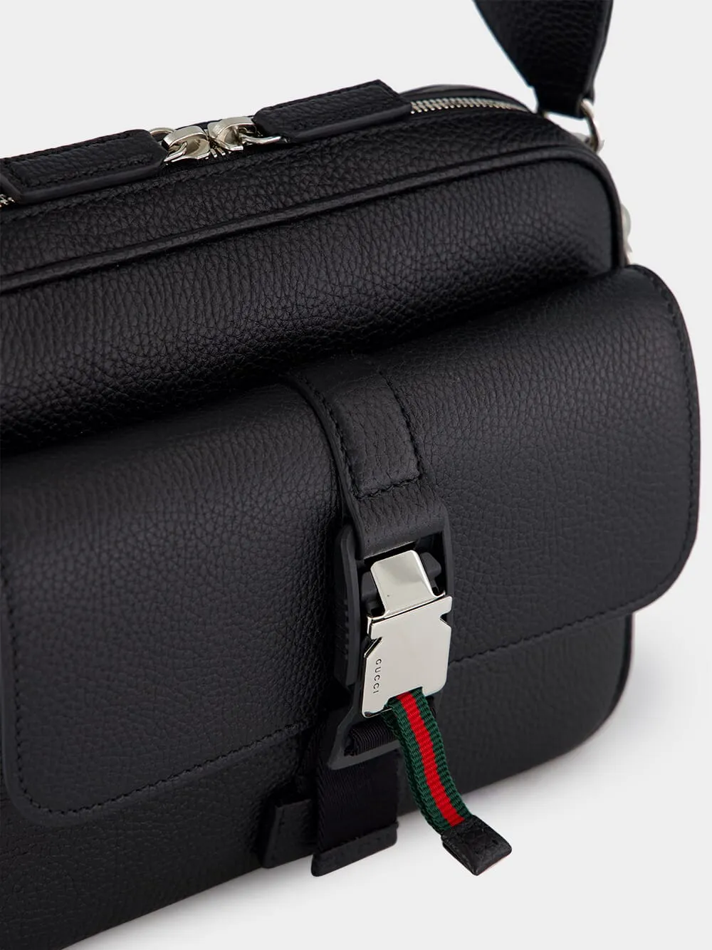 Black Small Crossbody Bag with Web