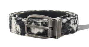 Black White Pattern Cotton Leather Belt