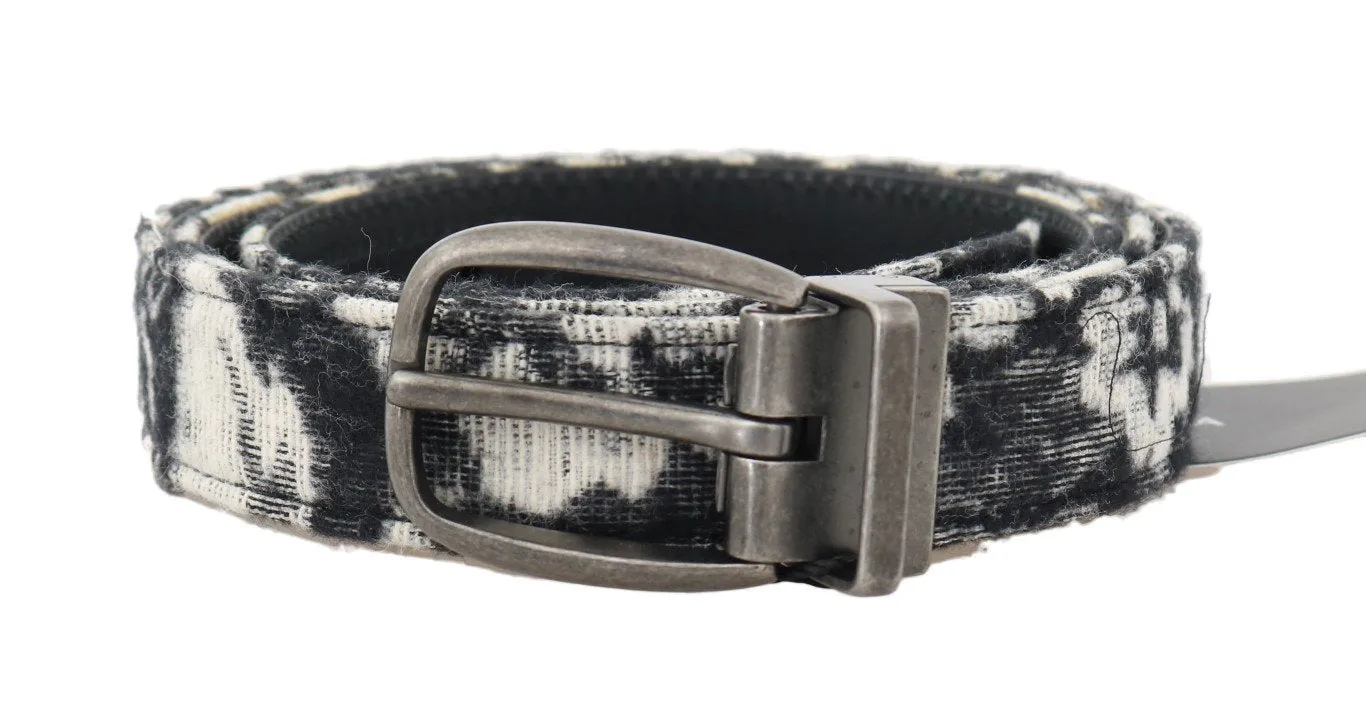 Black White Pattern Cotton Leather Belt