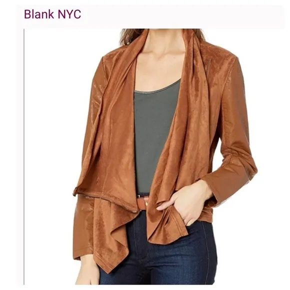 Blank NYC Draped Moto Faux Vegan Leather Mixed Media Jacket S.