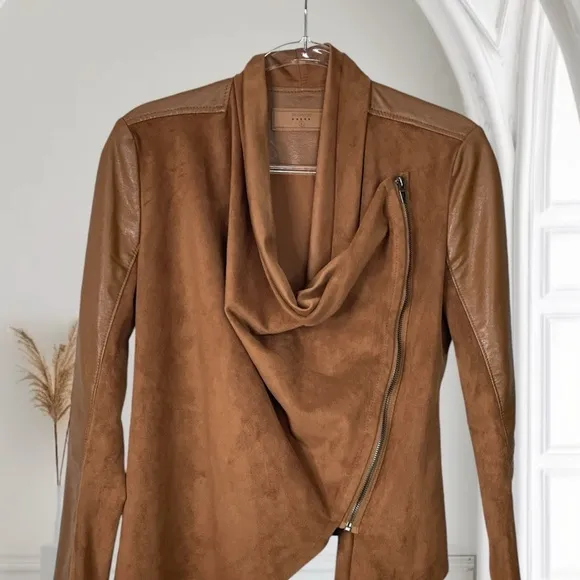 Blank NYC Draped Moto Faux Vegan Leather Mixed Media Jacket S.
