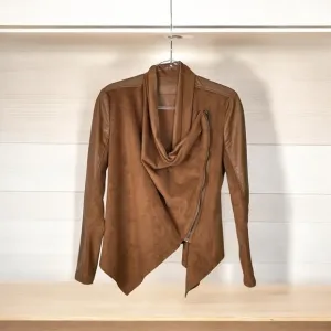 Blank NYC Draped Moto Faux Vegan Leather Mixed Media Jacket S.