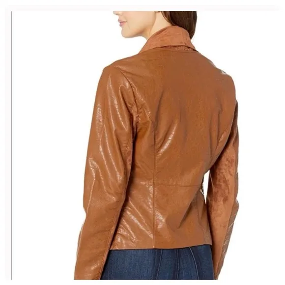 Blank NYC Draped Moto Faux Vegan Leather Mixed Media Jacket S.