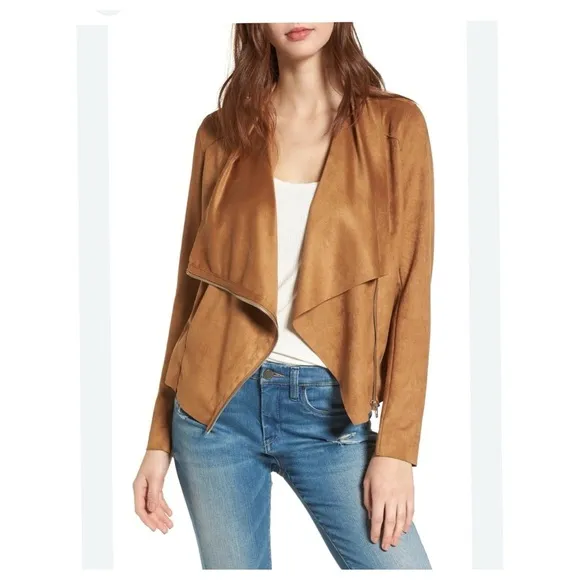 Blank NYC Draped Moto Faux Vegan Leather Mixed Media Jacket S.
