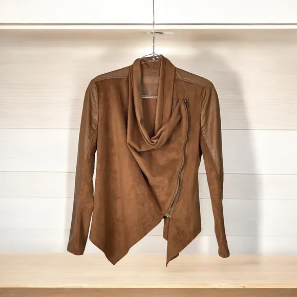 Blank NYC Draped Moto Faux Vegan Leather Mixed Media Jacket S.