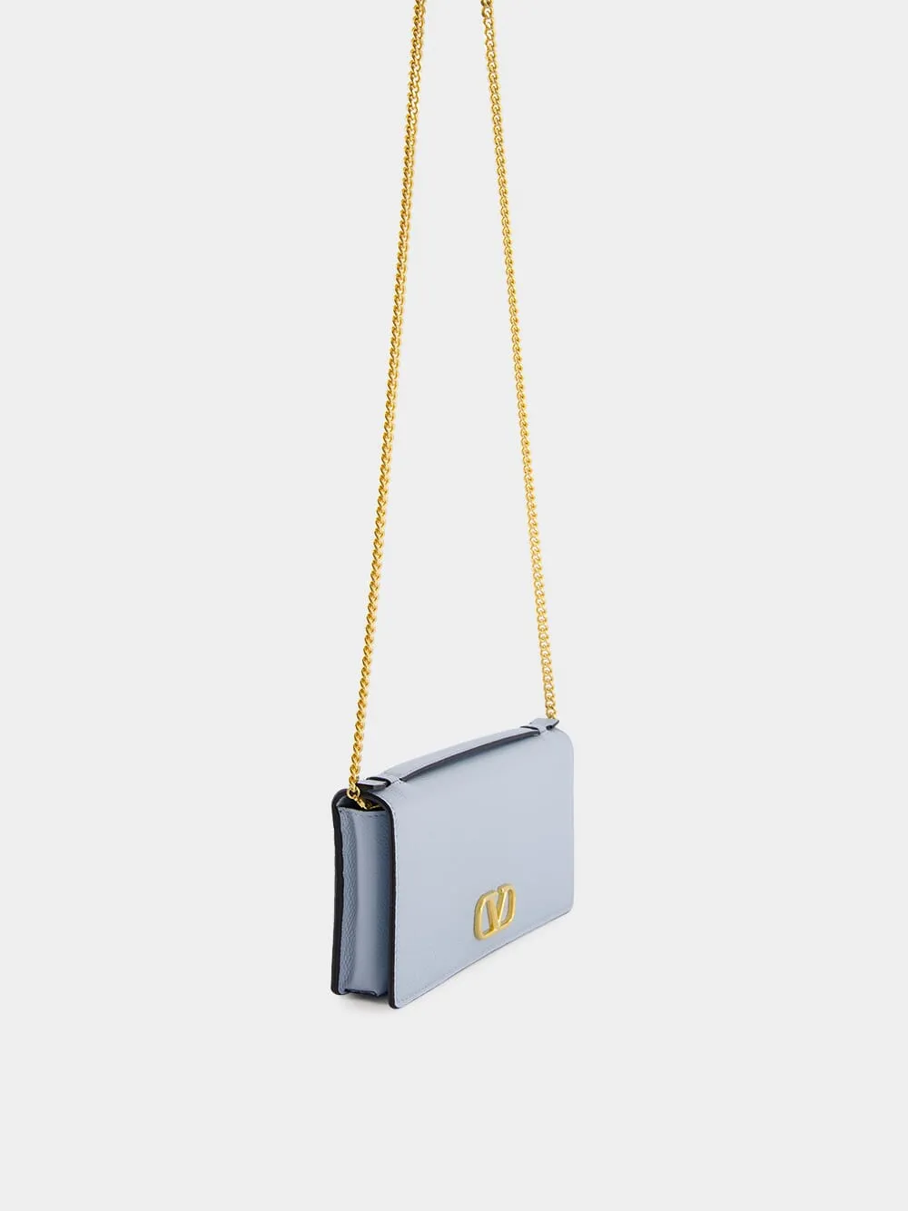 Blue VLogo Signature Grainy Calfskin Wallet