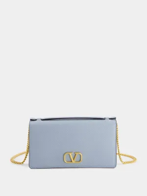 Blue VLogo Signature Grainy Calfskin Wallet