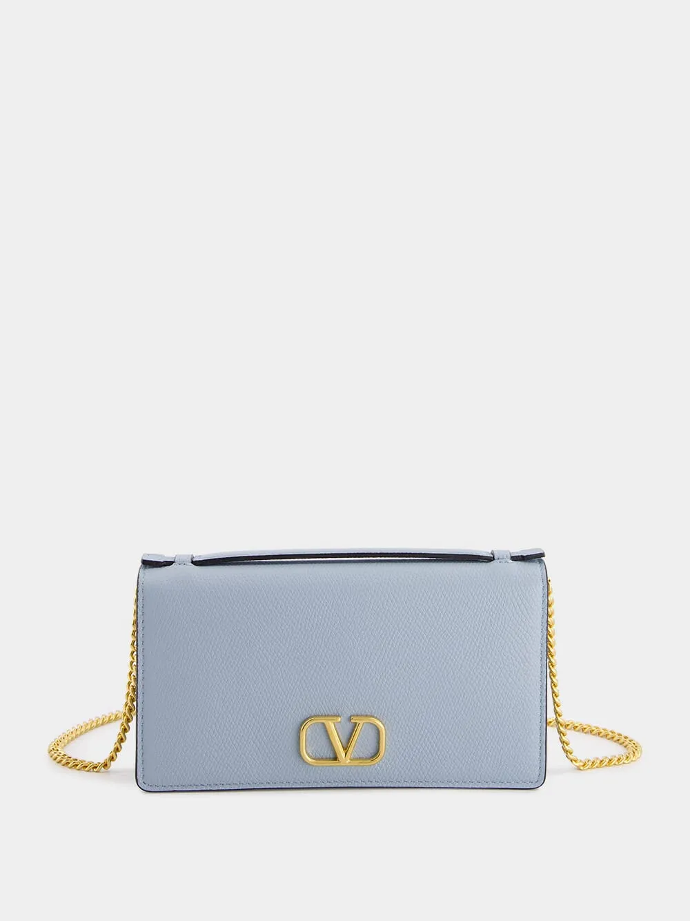 Blue VLogo Signature Grainy Calfskin Wallet