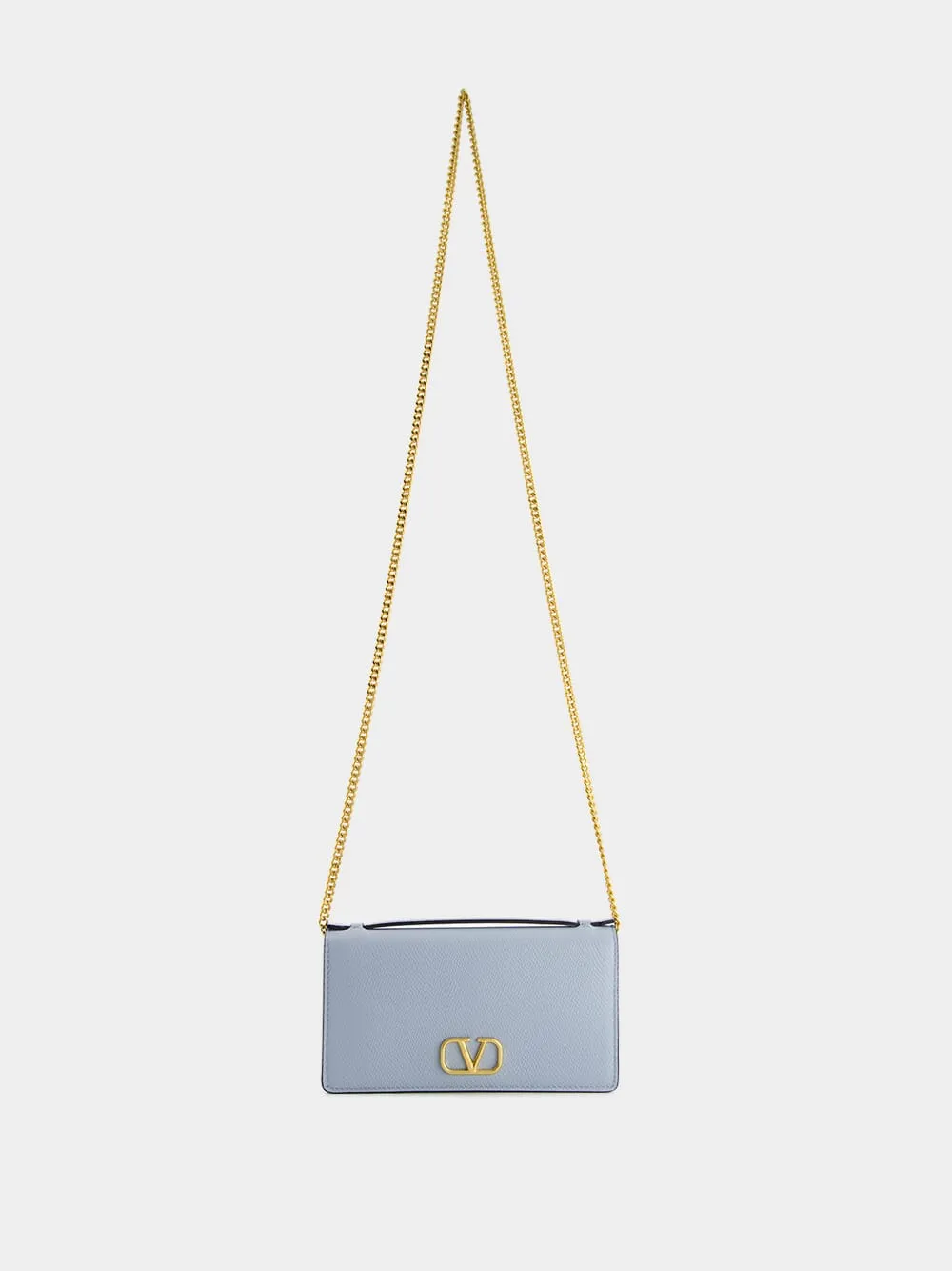 Blue VLogo Signature Grainy Calfskin Wallet