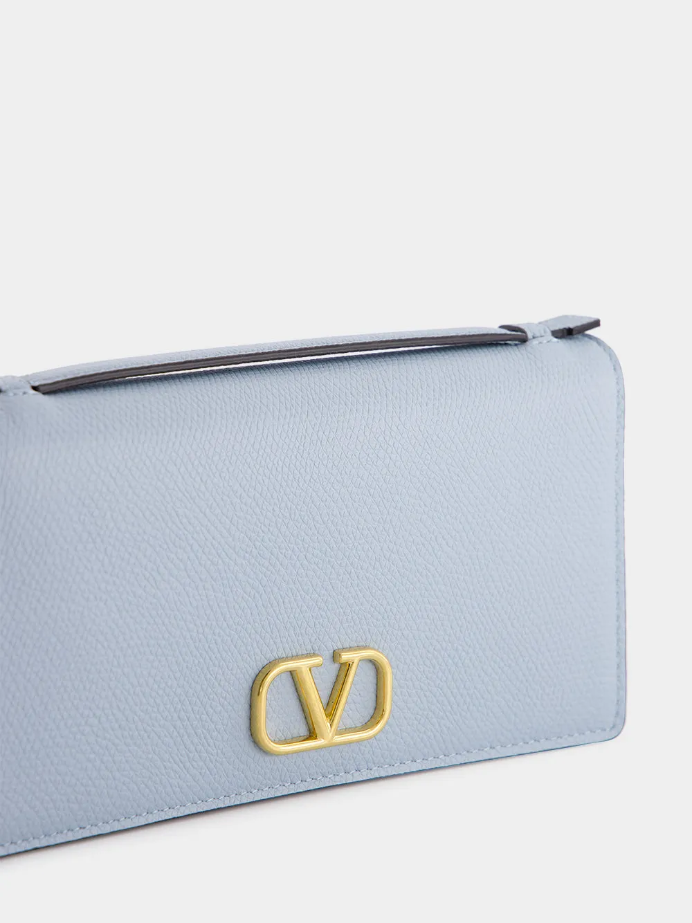 Blue VLogo Signature Grainy Calfskin Wallet