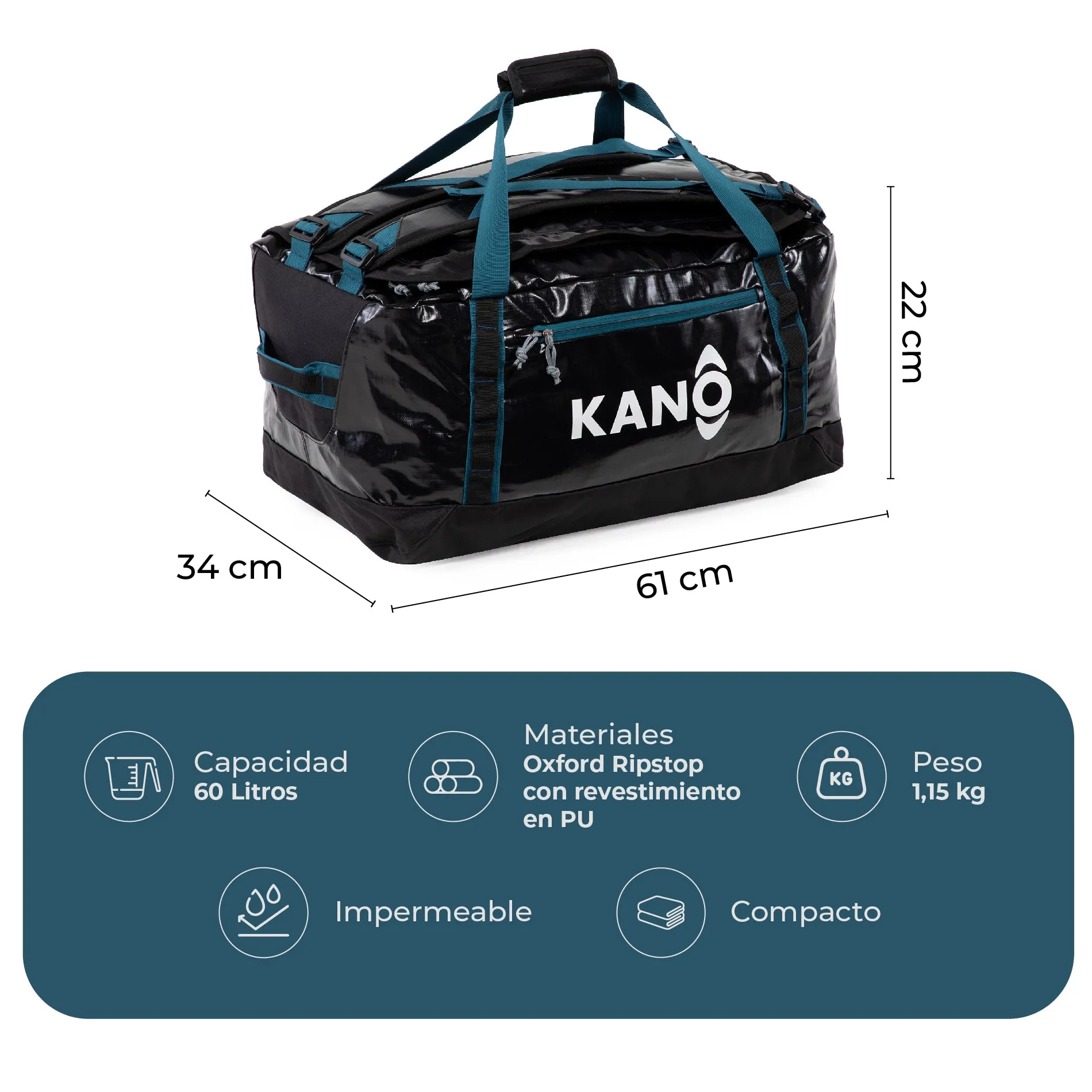 Bolso Mochila Impermeable 60L Fitz Black