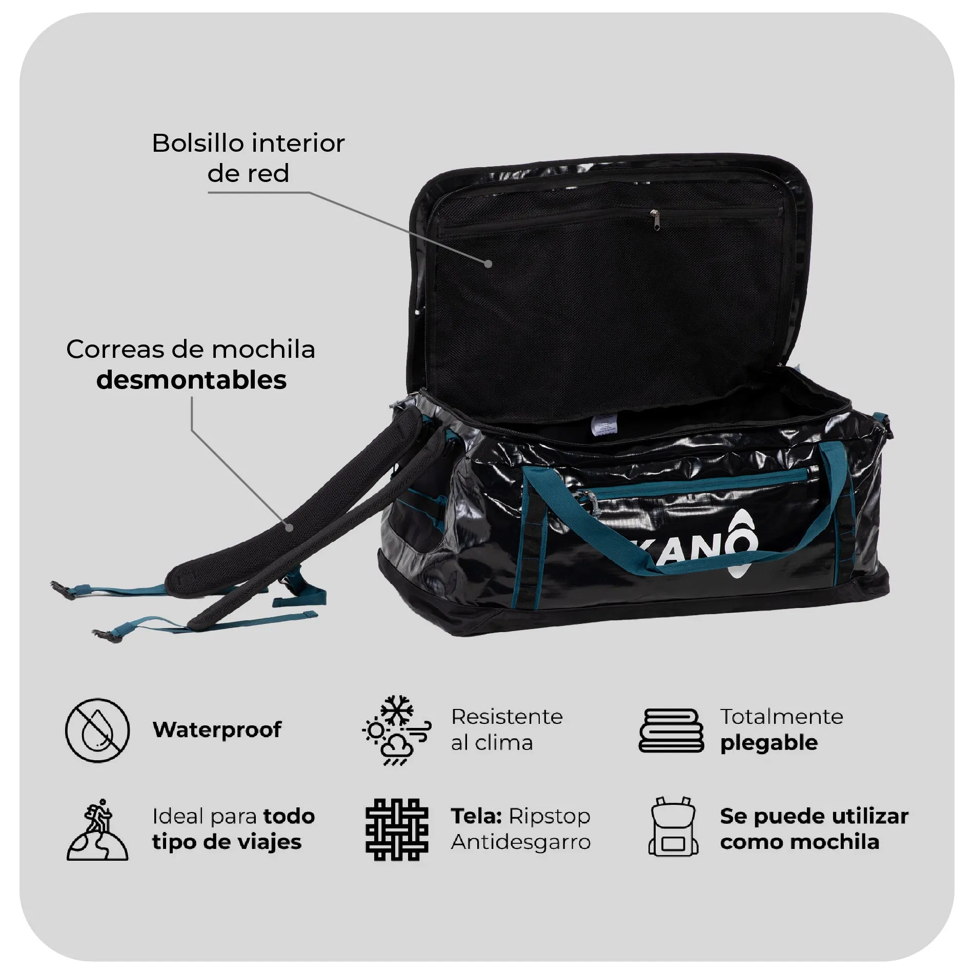 Bolso Mochila Impermeable 80L Roy Black
