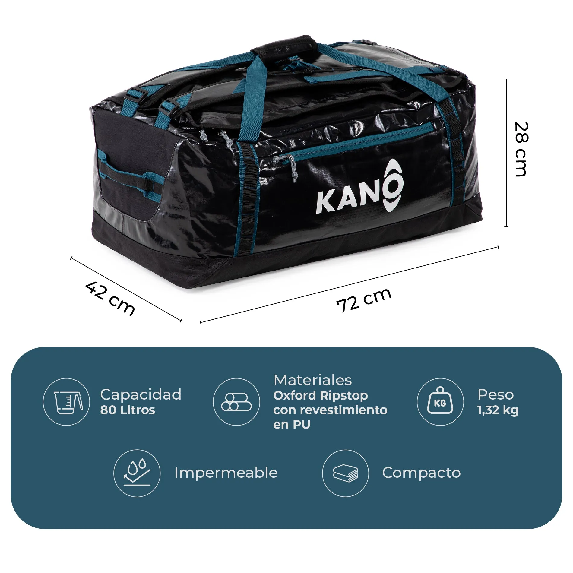 Bolso Mochila Impermeable 80L Roy Black