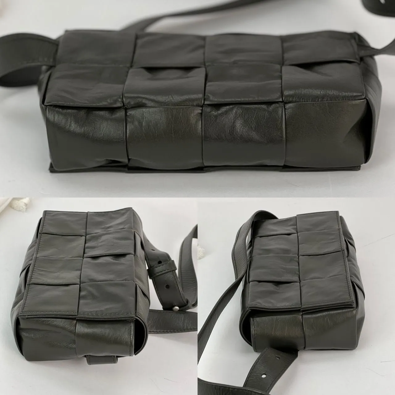 Bottega Veneta Calfskin Intreccio Cassette Belt Sling Bag Dark Green