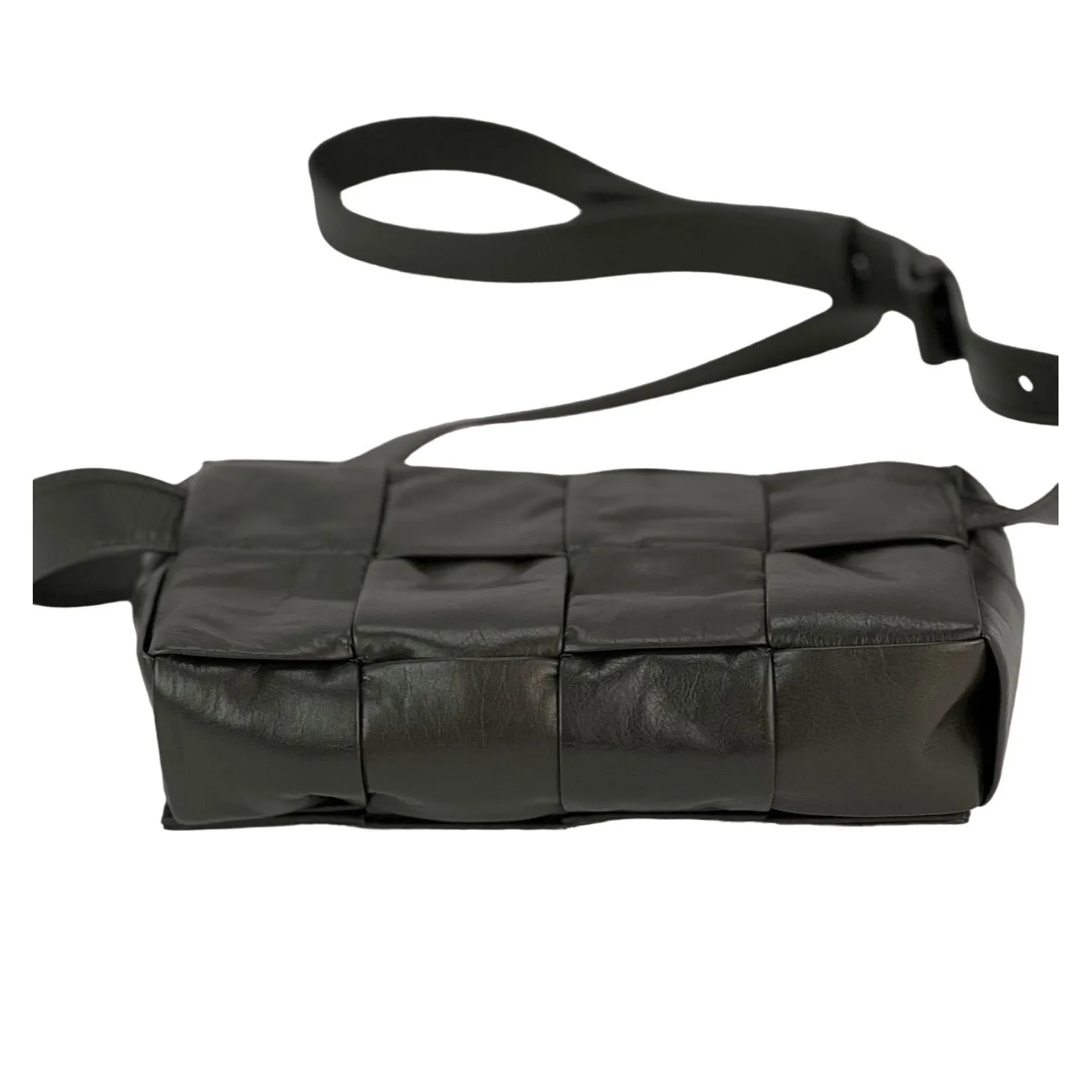 Bottega Veneta Calfskin Intreccio Cassette Belt Sling Bag Dark Green