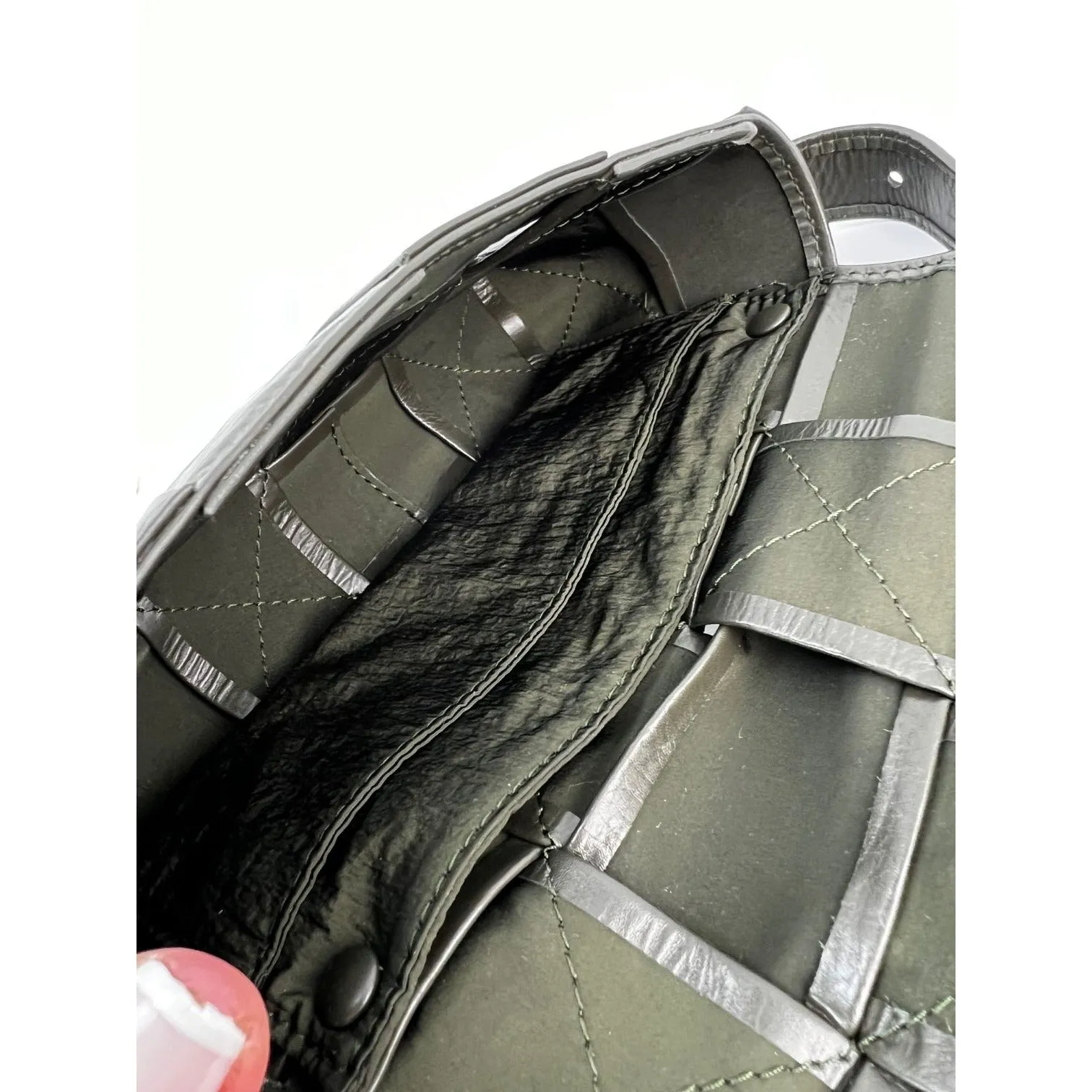 Bottega Veneta Calfskin Intreccio Cassette Belt Sling Bag Dark Green