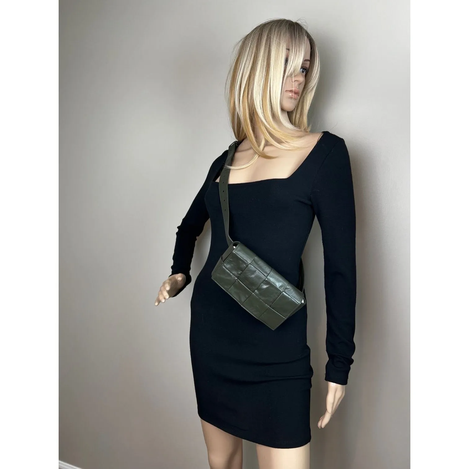 Bottega Veneta Calfskin Intreccio Cassette Belt Sling Bag Dark Green