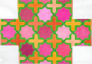BR-32: Brick – Moroccan Tiles – pinks & oranges with greens