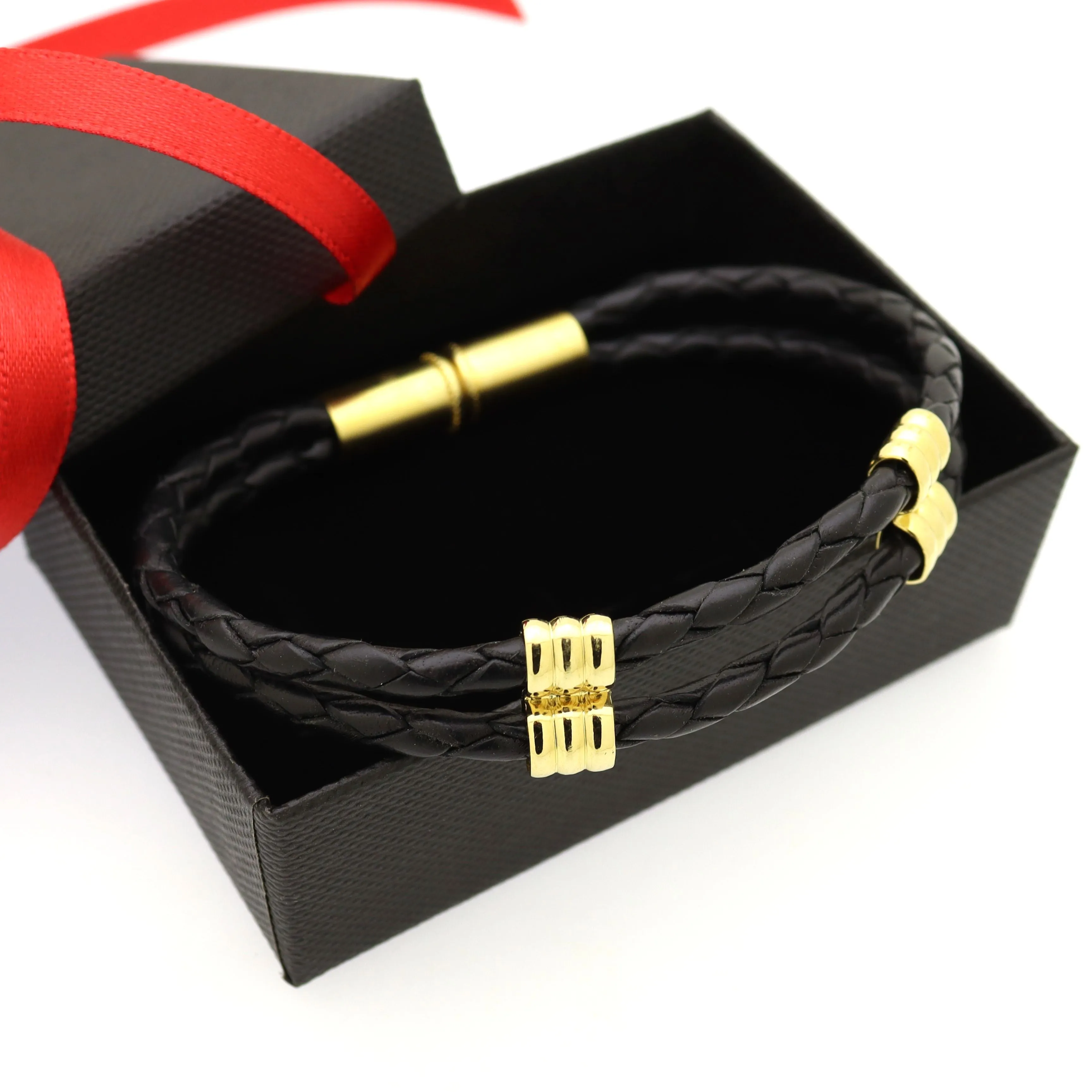 Braided Leather Bracelet with Magnetic Clasp
