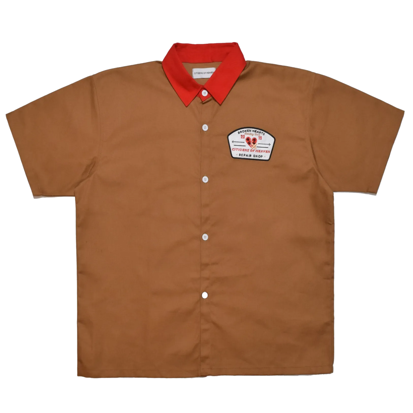 Broken Hearts Repair Shop Mechanic Shirt- Saddle Brown