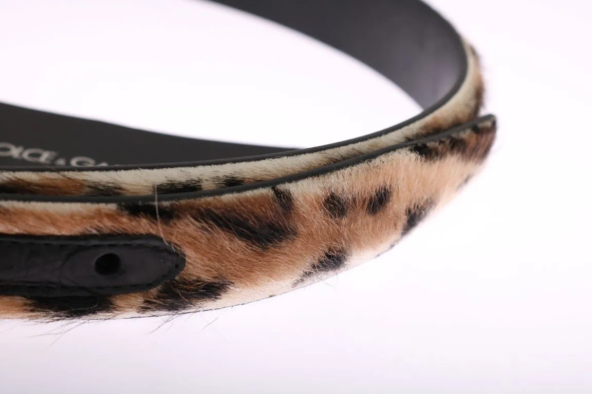 Brown Leopard Goat Hair Cayman Leather Belt