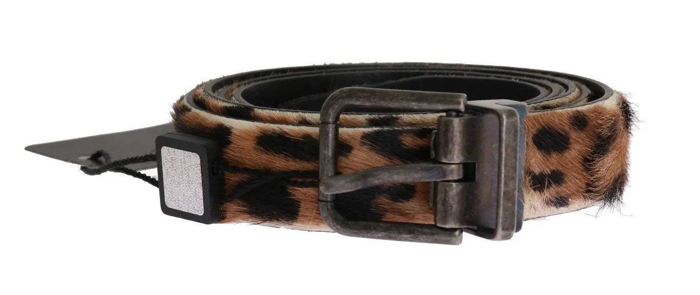 Brown Leopard Goat Hair Cayman Leather Belt