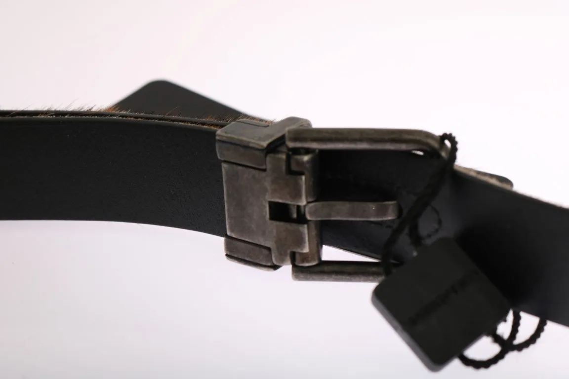 Brown Leopard Goat Hair Cayman Leather Belt