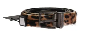Brown Leopard Goat Hair Cayman Leather Belt