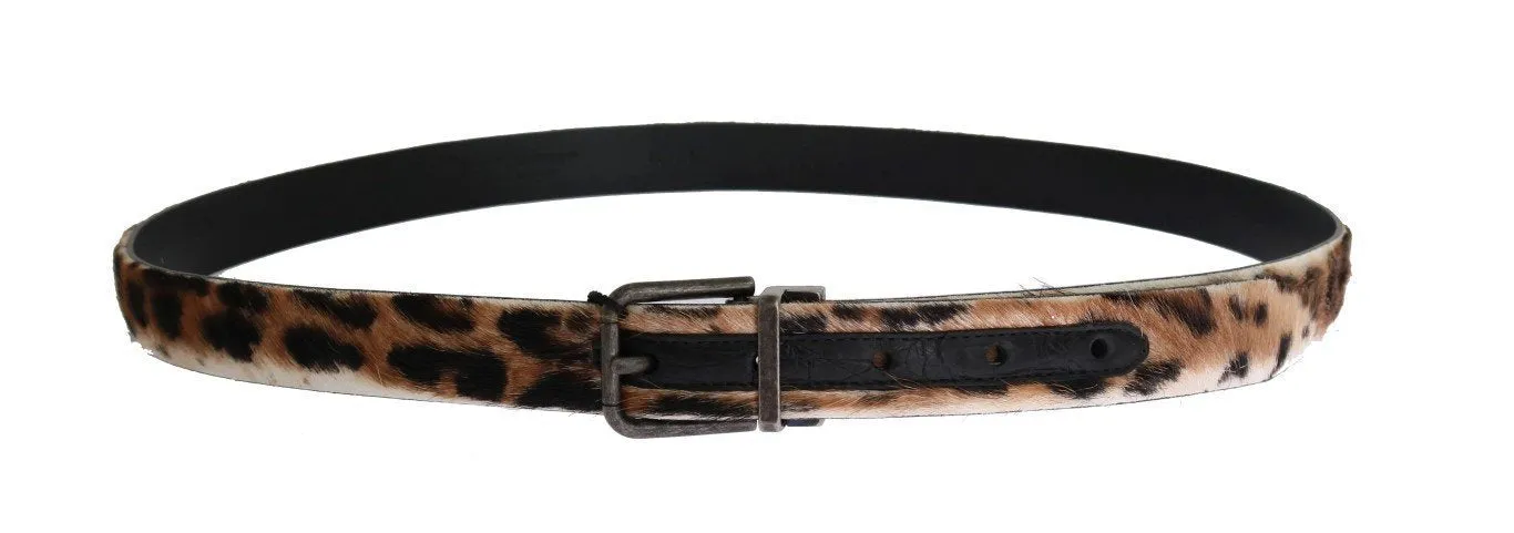 Brown Leopard Goat Hair Cayman Leather Belt