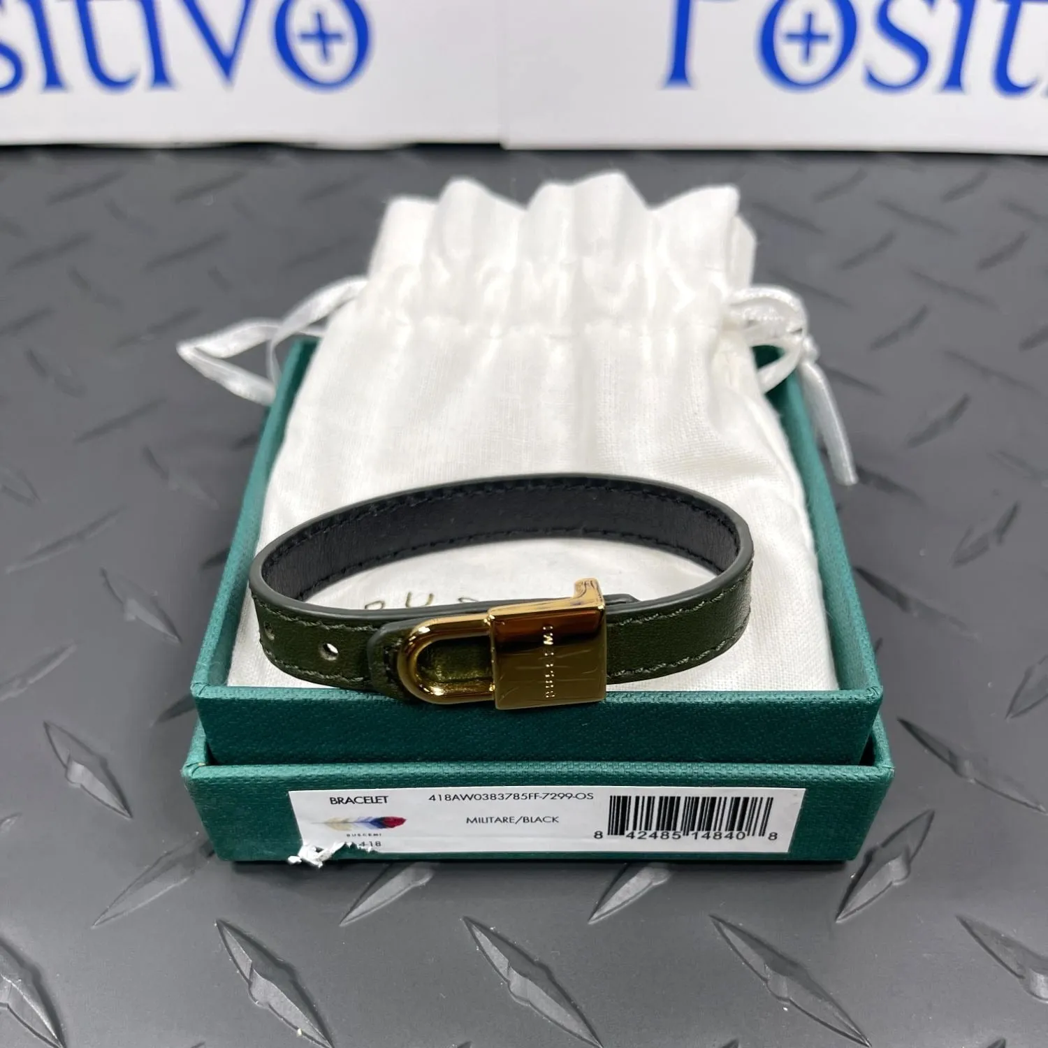 Buscemi Lock Bracelet Militare/Black Leather