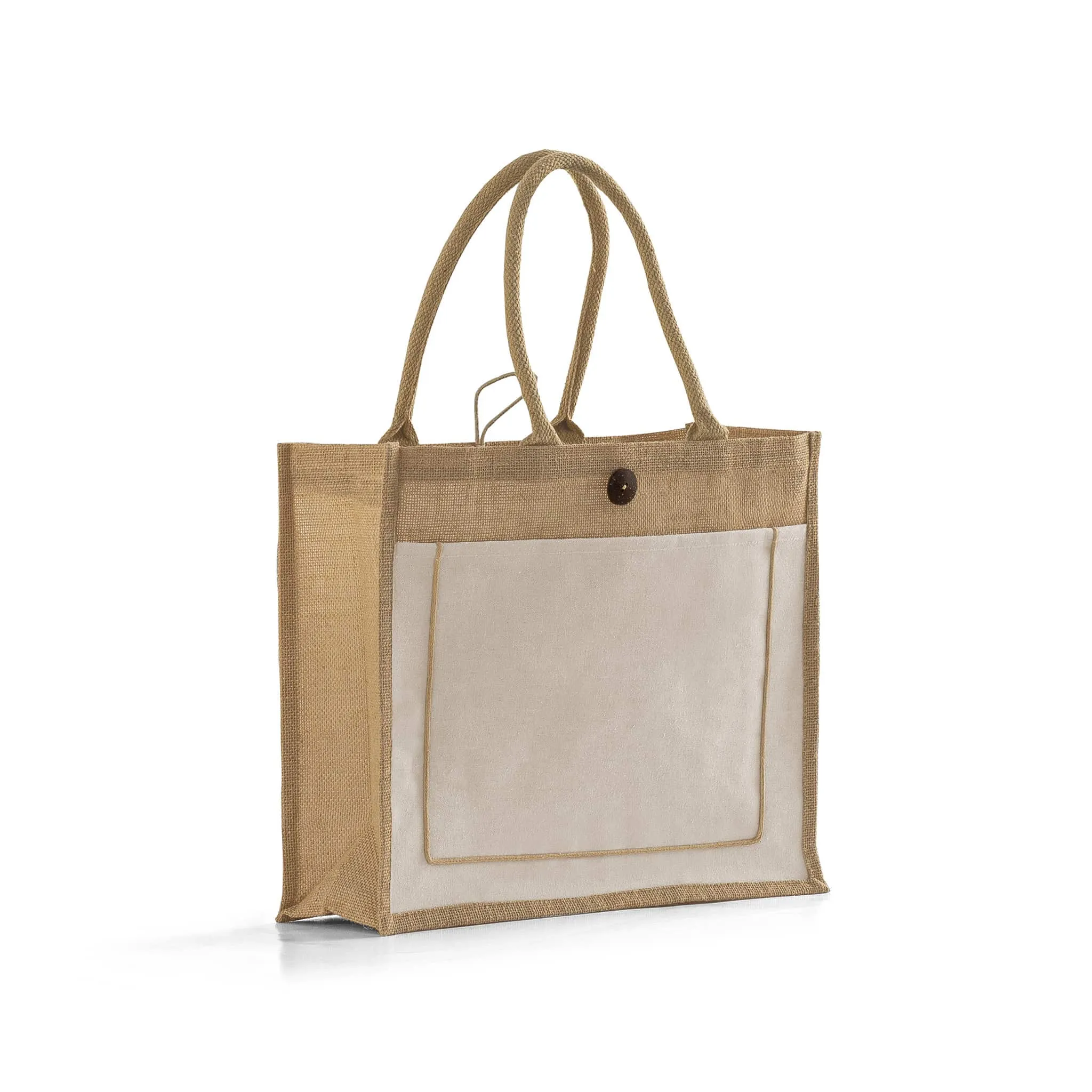 Button-Closure Jute Tote