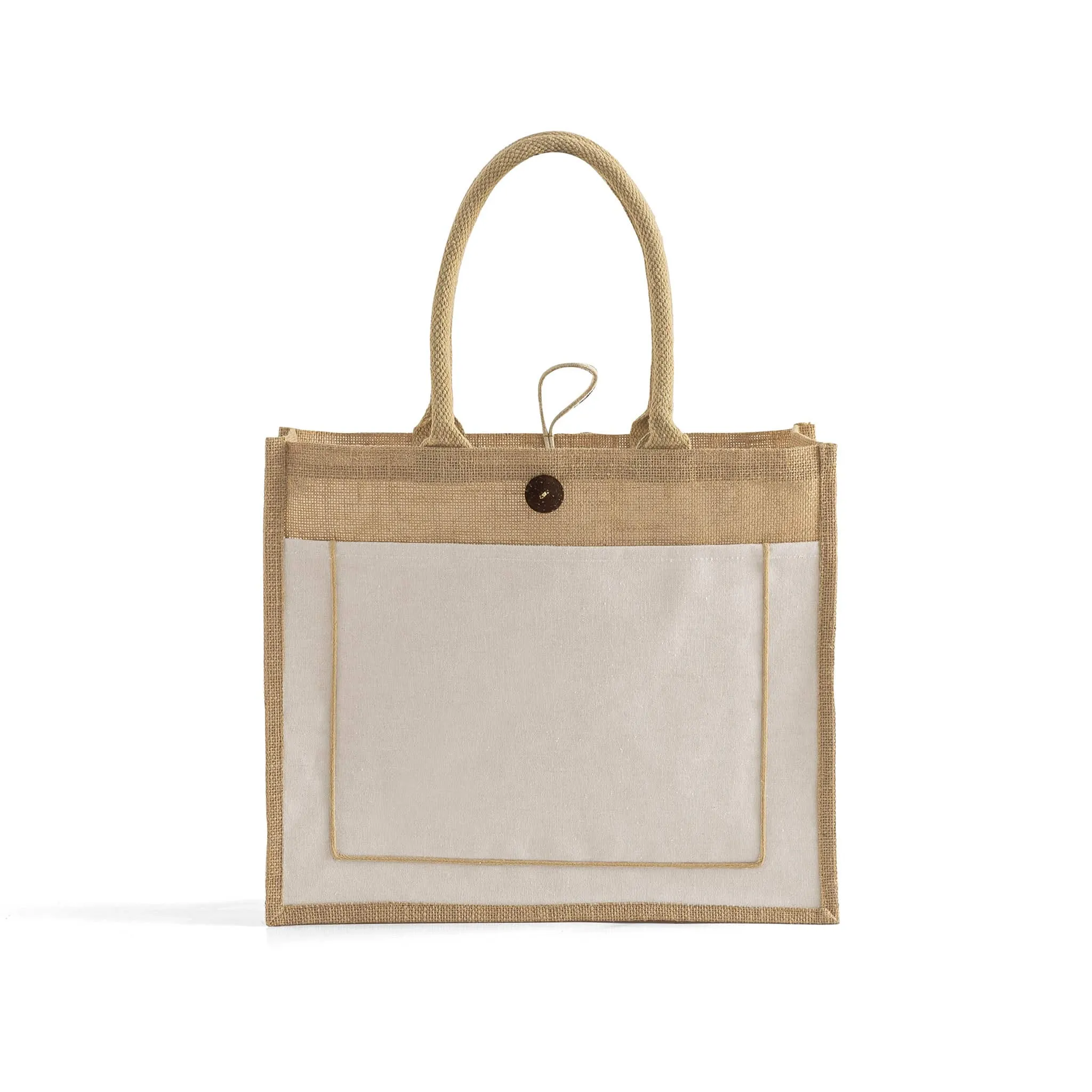 Button-Closure Jute Tote