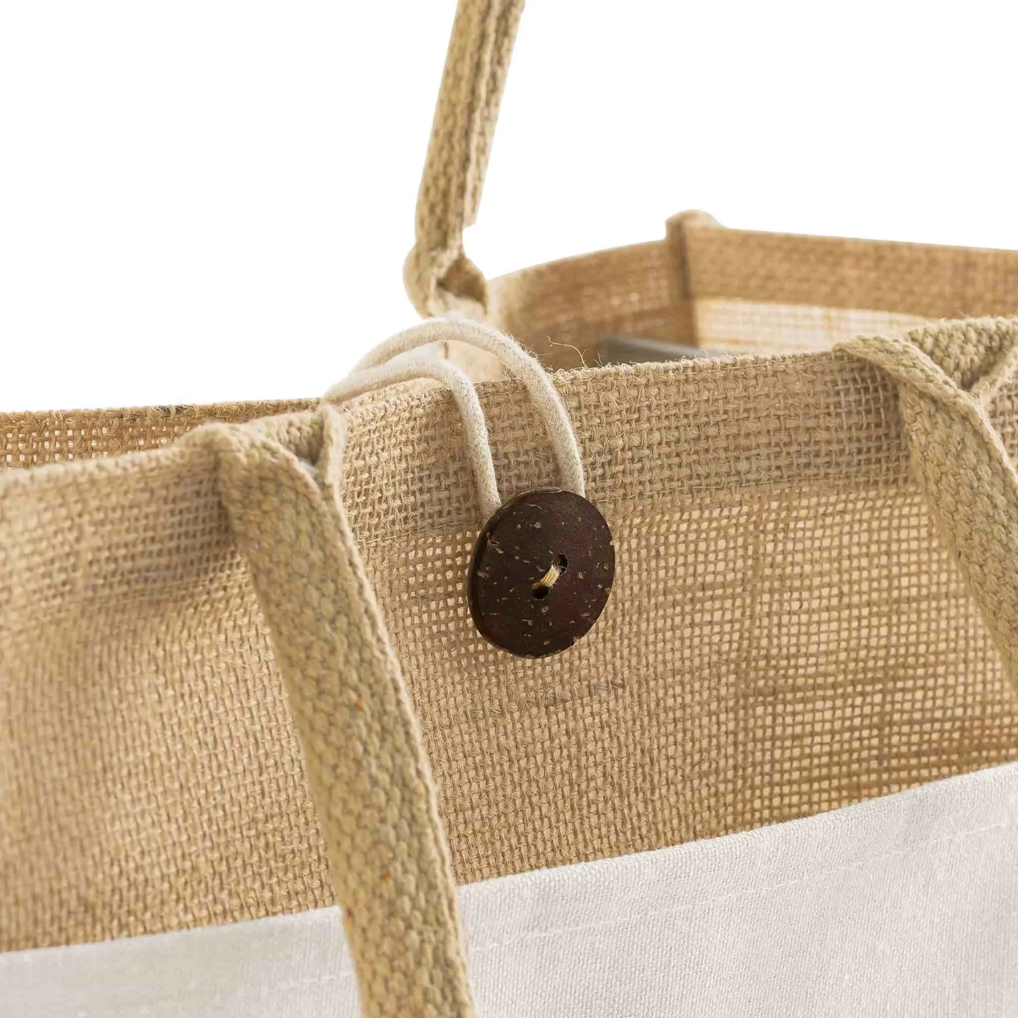 Button-Closure Jute Tote