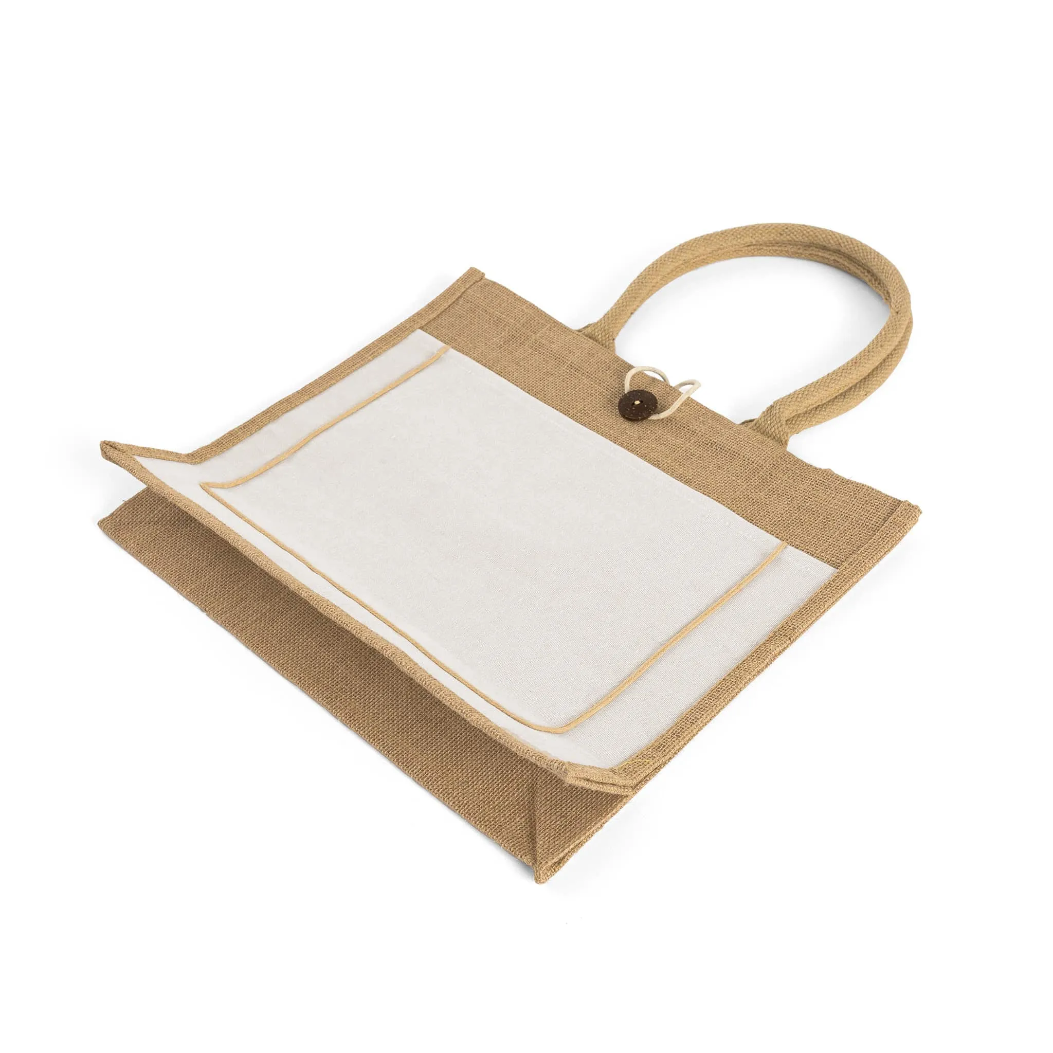 Button-Closure Jute Tote
