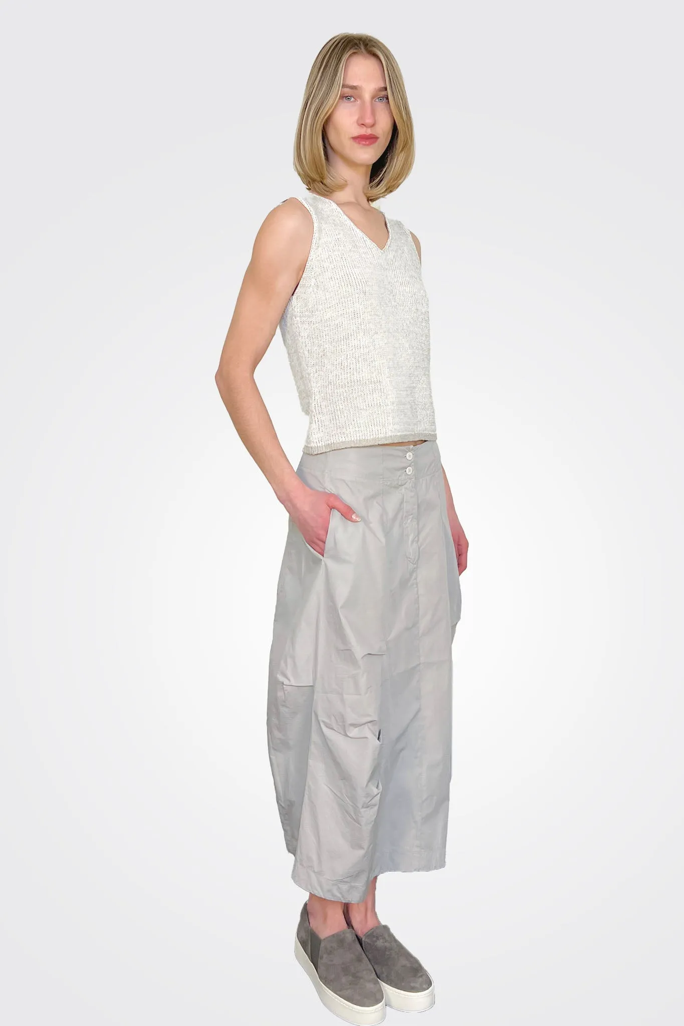 Button Closure Maxi Skirt - Grey