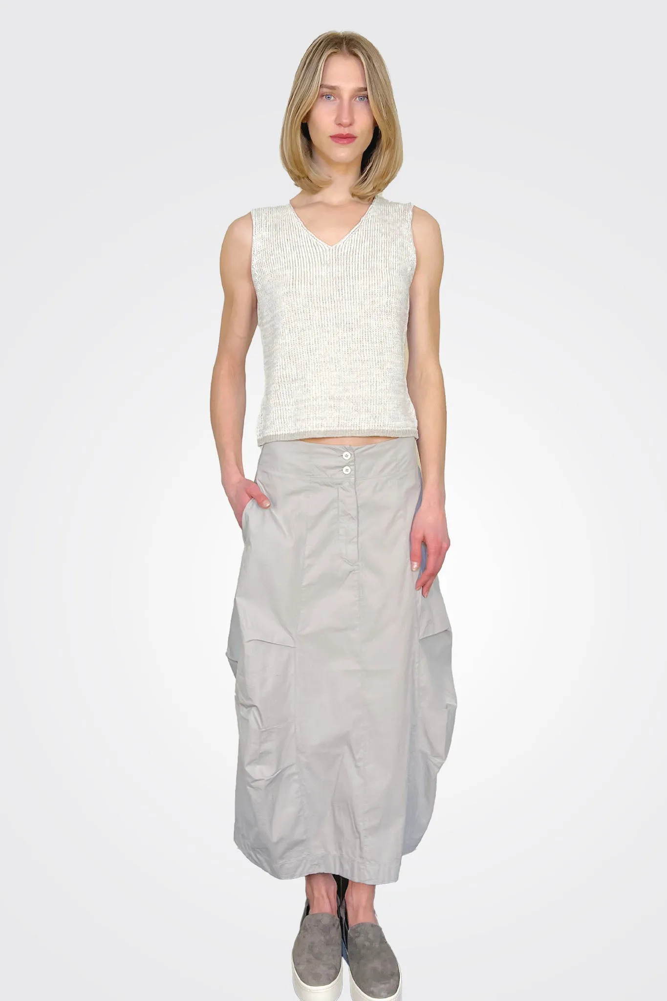 Button Closure Maxi Skirt - Grey