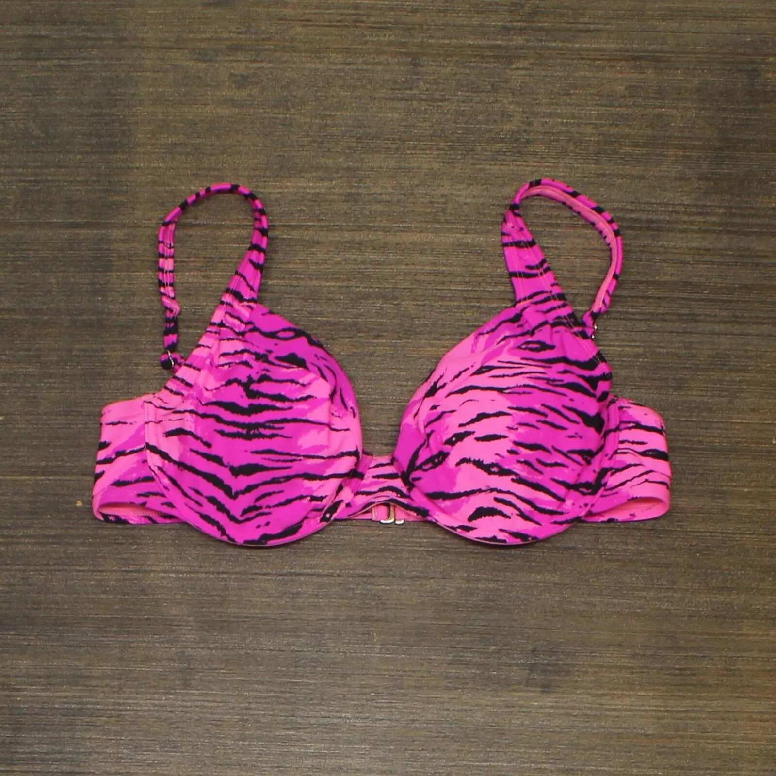 California Waves Juniors' Topaz Tiger Underwire Bralette Bikini Top \Pink XL