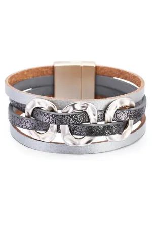 Camdyn Multi Strand Leather Bracelet- Gray