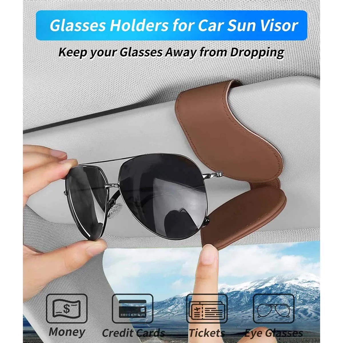 Car Sunglasses Holder, Custom Logo For Your Cars, Magnetic Leather Glasses Frame 2024 Update RA13995